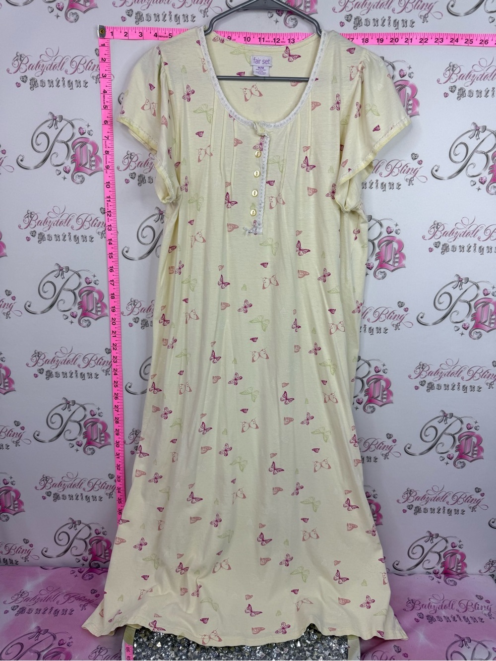Fair set dress butterflies Short-Sleeve Butterfly Nightgown yellow Pink & Greens